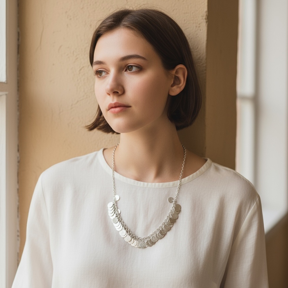 Chic Gold Silver Disc Necklace